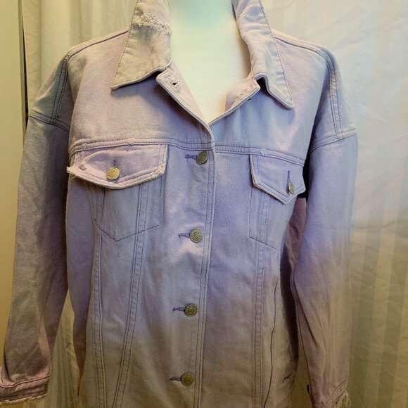 Light Purple Distressed Denim Jacket - Picture 1 of 10